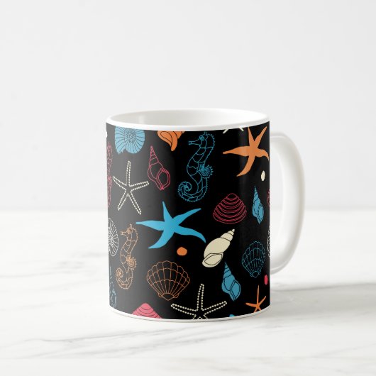 Seepferd Starfish Seashells Ocean Life Kaffeetasse (VorderseiteRechts)