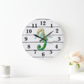 Seepferd-Strand-Dekor rustikales Shiplap Große Wanduhr (Zuhause)