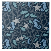 Seepferd-tiefes blaues Muster Fliese (Vorderseite)