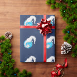 Seepferd Tropical Blue Christmas Wrapping Paper Geschenkpapier<br><div class="desc">Tropisch blaues Weihnachtspapier mit weißen Seepferden und Urlaubsornamenten. Überall in leuchtend blauem Meer Leben Design auf einer Rolle mit Optionen.</div>