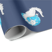 Seepferd Tropical Blue Christmas Wrapping Paper Geschenkpapier (Rolleneckpunkt)