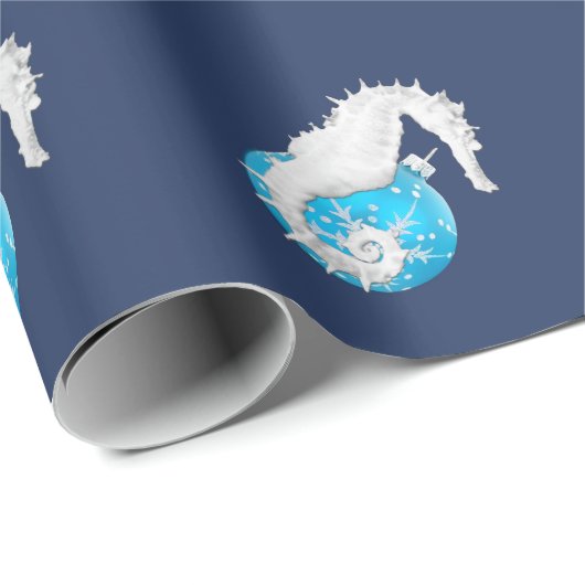 Seepferd Tropical Blue Christmas Wrapping Paper Geschenkpapier (Rolleneckpunkt)