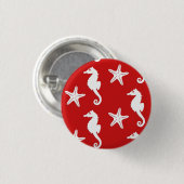 Seepferd u. Starfish - dunkles korallenrotes Rotes Button (Vorne & Hinten)