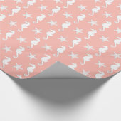 Seepferd u. Starfish - helles korallenrotes Rosa Geschenkpapier (Ecke)