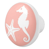 Seepferd u. Starfish - helles korallenrotes Rosa Keramikknauf (Rechts)