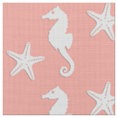 Seepferd u. Starfish - helles korallenrotes Rosa Stoff (Nahaufnahme)