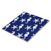 Seepferd u. Starfish - Marineblau und -WEISS Fliese (Seite)