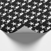 Seepferd u. Starfish - Weiß auf Schwarzem Geschenkpapier (Ecke)