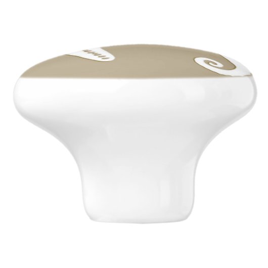 Seepferd u. Starfish - Weiß auf Taupe Tan Keramikknauf (Seitenansicht)