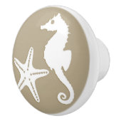 Seepferd u. Starfish - Weiß auf Taupe Tan Keramikknauf (Rechts)