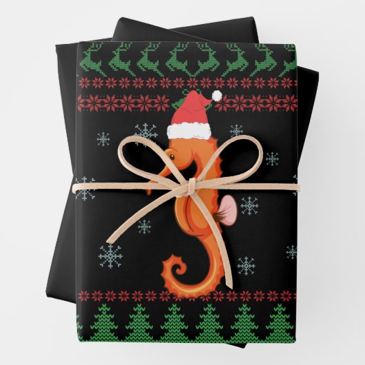 Seepferd Ugly Christmas Sweater Funny Sea Fish Geschenkpapier Set (Beispiel)
