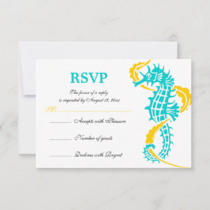 Seepferd und Algen türkisfarbene Hochzeit RSVP Karte