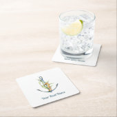 Seepferd und Anker mit Schiffsname Rechteckiger Pappuntersetzer (Vor Ort)