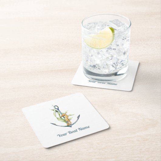 Seepferd und Anker mit Schiffsname Rechteckiger Pappuntersetzer (Vor Ort)