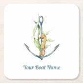 Seepferd und Anker mit Schiffsname Rechteckiger Pappuntersetzer (Vorderseite)