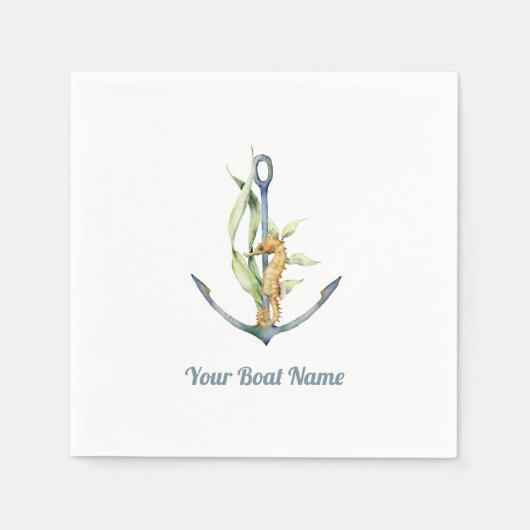 Seepferd und Anker mit Schiffsname Serviette (Vorderseite)