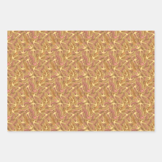 Seepferd- und Ankermuster Geschenkpapier Set (Vorderseite)