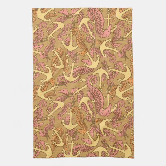 Seepferd und Ankermuster Geschirrtuch (Vertikal)