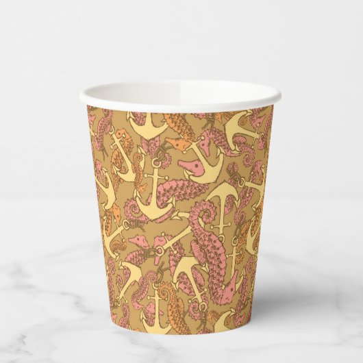 Seepferd- und Ankermuster Pappbecher (Links)