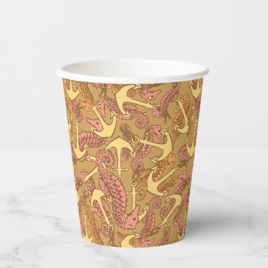 Seepferd- und Ankermuster Pappbecher (Vorderseite)