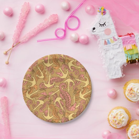 Seepferd- und Ankermuster Pappteller (Party)