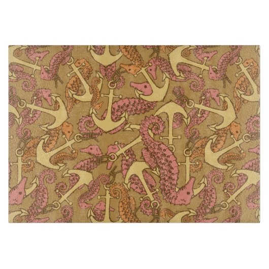 Seepferd und Ankermuster Schneidebrett (Vorderseite)