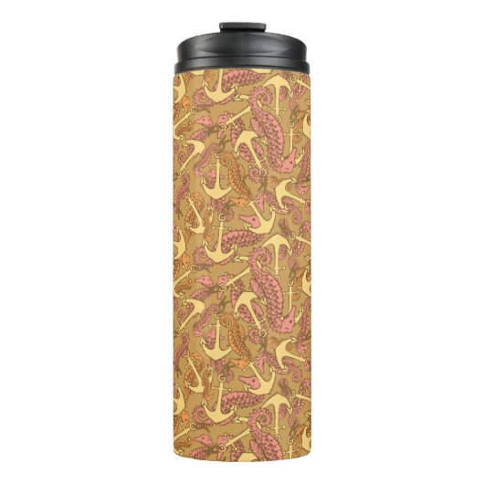 Seepferd und Ankermuster Thermosbecher (Vorderseite)