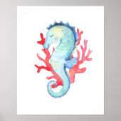 Seepferd und Korallen im Wasserbereich Poster (Vorne)