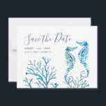 Seepferd und Korallen Save the Date<br><div class="desc">Verkünden Sie Ihre Verlobung mit meinen Save the Date Einladungen Save the Date in einem trendigen Schrift-Typografie-Stil, der das Aussehen der Handschrift weckt. Diese einfache Karte zeigt eine Nachbildung meiner originalen handbemalten Aquarell-Seepferde und Korallen mit Ihren Namen, Hochzeitstag und Hochzeitsort. Die Karten werden in der Farbe der Vollmarinefarben umgetauscht. Ideal...</div>