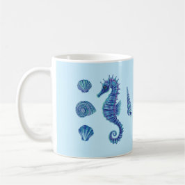 Seepferd und Muscheln (blau und türkis) Kaffeetasse