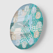 Seepferd und Sand Dollar Beach Wood - Blau Aquamar Große Wanduhr (Winkel)