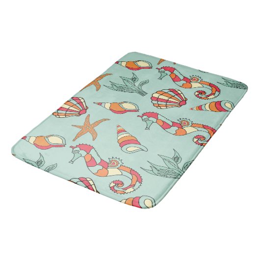 Seepferd und Seashell Muster Aquamarin Badematte (Schrägansicht)
