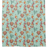 Seepferd und Seashell Muster Aquamarin Duschvorhang (Vorderseite)