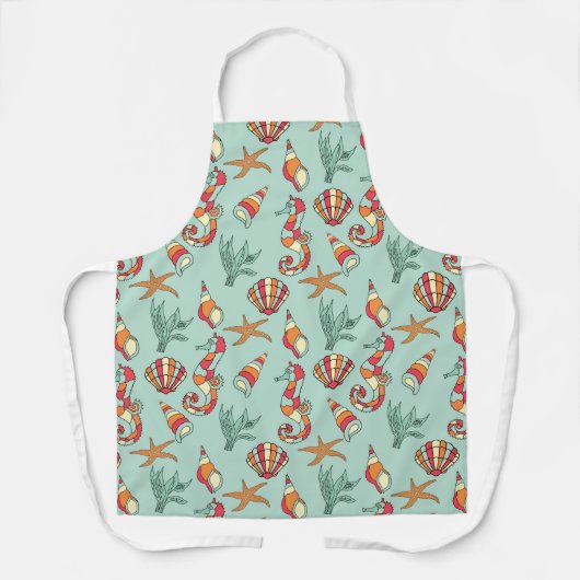 Seepferd und Seashell Muster Aquamarin Schürze (Vorderseite)