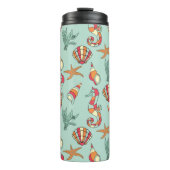 Seepferd und Seashell Muster Aquamarin Thermosbecher (Vorderseite)