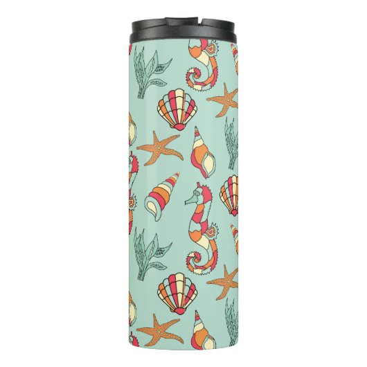 Seepferd und Seashell Muster Aquamarin Thermosbecher (Rückseite)