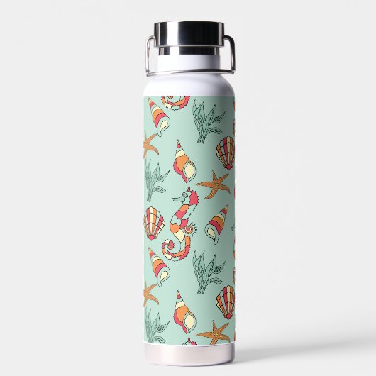 Seepferd und Seashell Muster Aquamarin Trinkflasche (Rückseite)