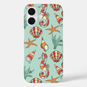 Seepferd- und Seashell-Muster iPhone 16 Hülle