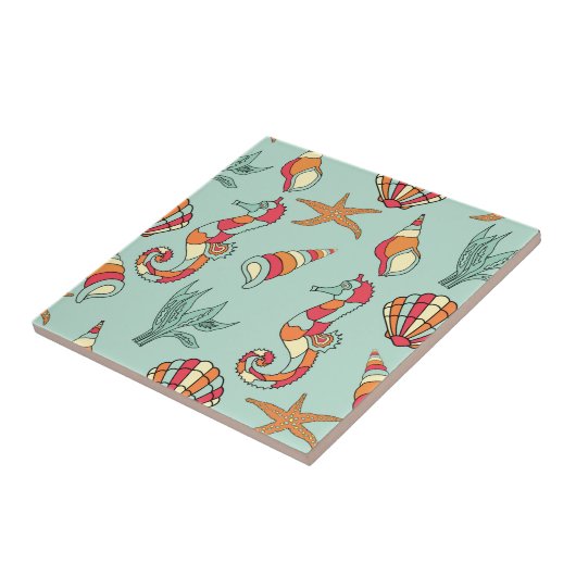 Seepferd-und Seashell-Muster Fliese (Seite)