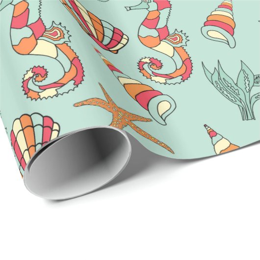 Seepferd-und Seashell-Muster Geschenkpapier (Rolleneckpunkt)
