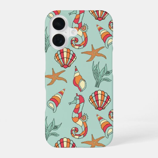 Seepferd- und Seashell-Muster iPhone 16 Hülle (Rückseite)