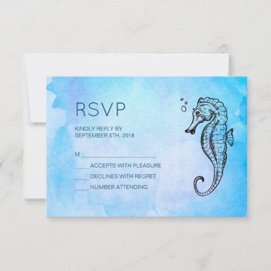 Seepferd und Seashell Nautical Wedding RSVP (Vorderseite)
