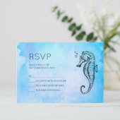 Seepferd und Seashell Nautical Wedding RSVP Karte (Stehend Vorderseite)