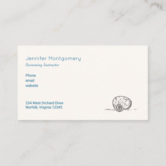 Seepferd und Seashell über blaues Wasser - Wasserf Visitenkarte (Rückseite)