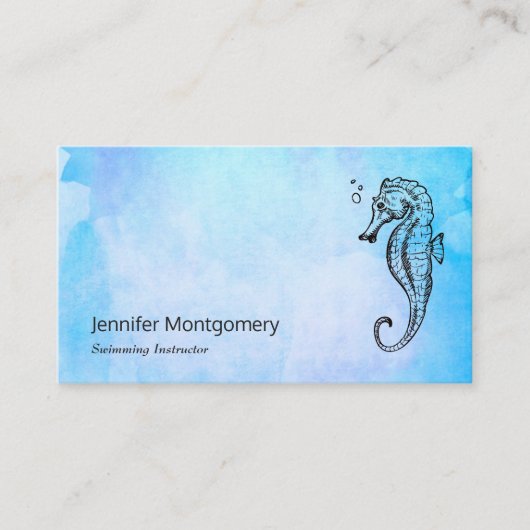 Seepferd und Seashell über blaues Wasser - Wasserf Visitenkarte (Vorderseite)