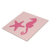 Seepferd und Seestern - Korallenrosa Fliese (Seite)