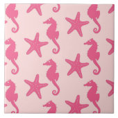 Seepferd und Seestern - Korallenrosa Fliese (Vorderseite)
