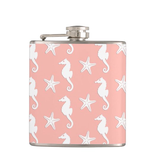Seepferd und Seestern - Light Coral Pink Flachmann (Vorderseite)