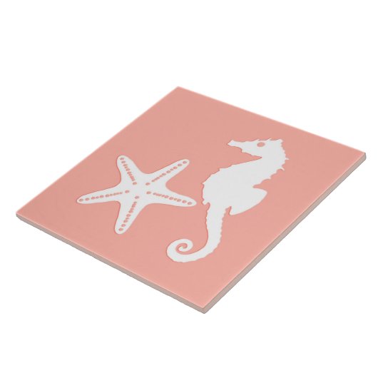 Seepferd und Seestern - Light Coral Pink Fliese (Seite)