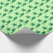 Seepferd und Seestern - Limon und smaragdgrün Geschenkpapier (Ecke)